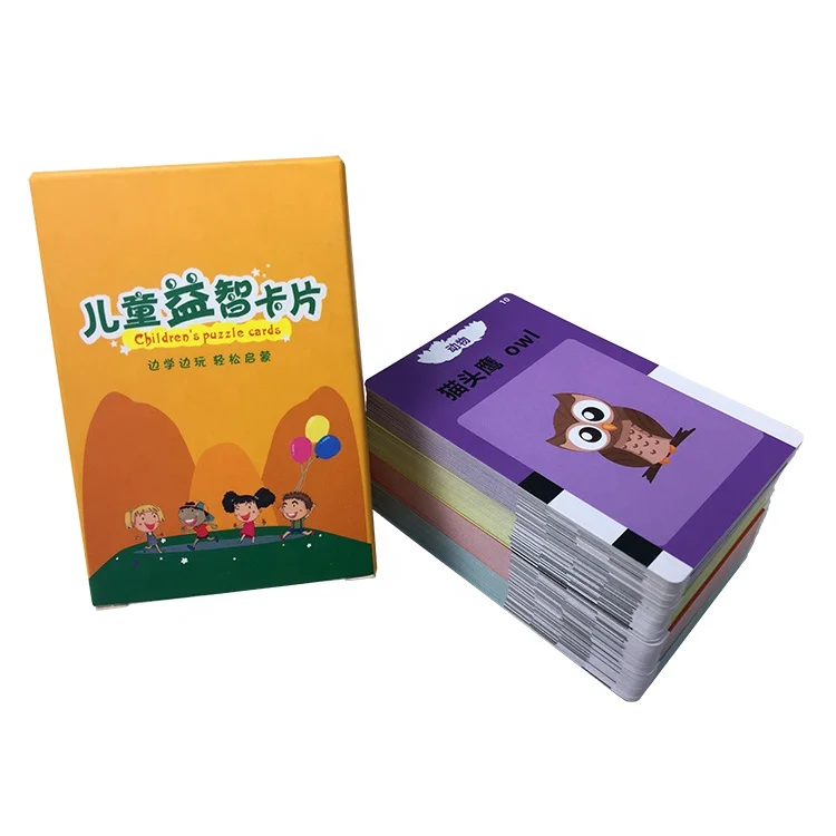 OEM printing factory custom cheap price kids education flash cards 6*9cm cognitive cards with paper box