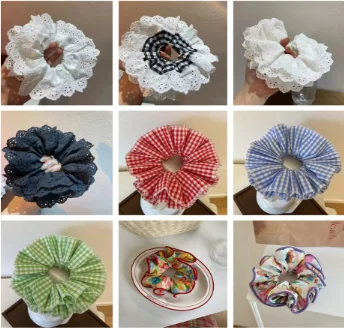 Women Girls Lace French Sweet Hair Scrunchies Elastic Scrunchy Head Ponytail Flower Hair Rope Ring Band