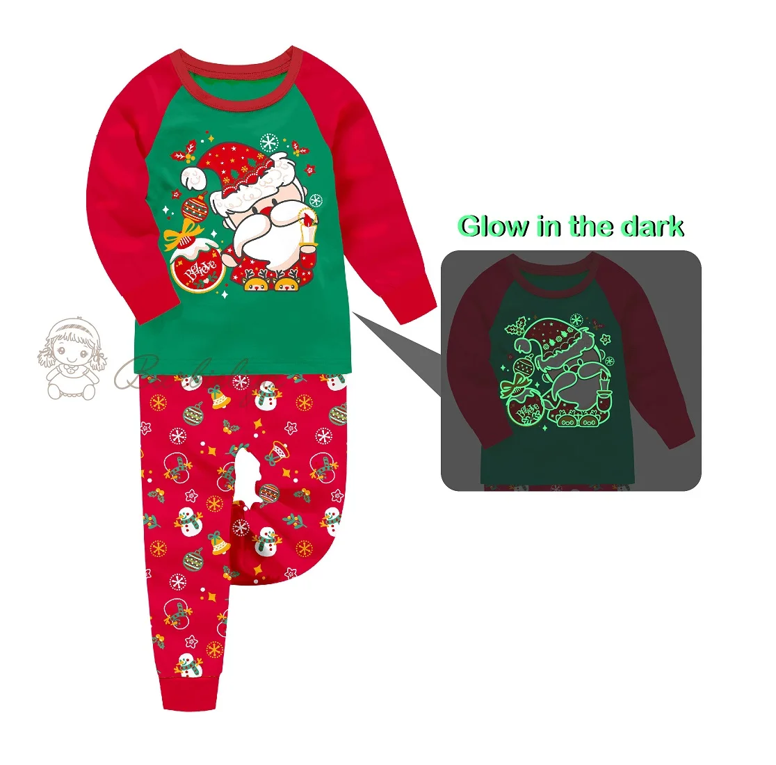 Christmas kids pajamas boy girls sleepwear  glow in the dark kid pyjamas