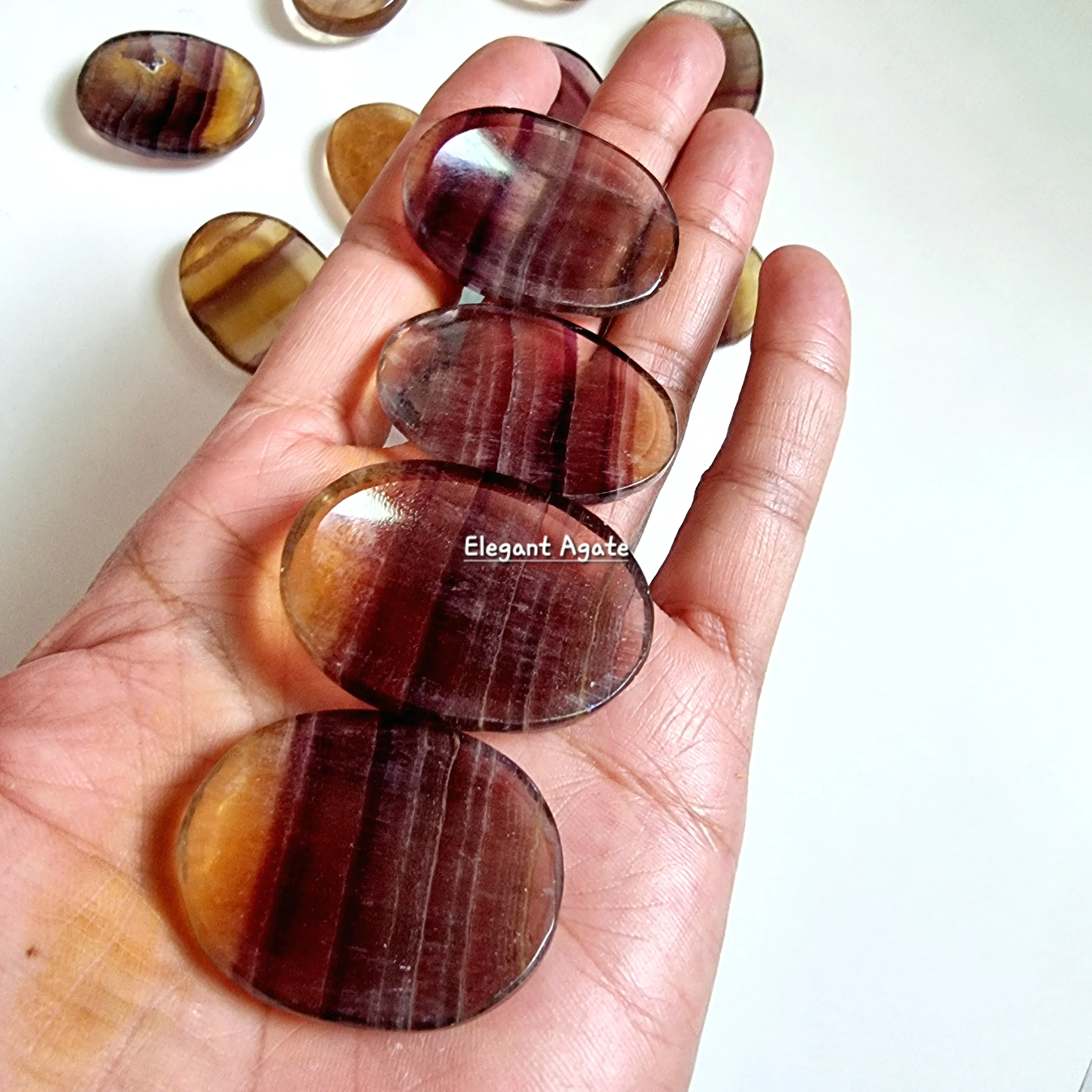 Hot Selling Gemstone Multi Fluorite Worry Stone Polished Yellow Fluorite Thumbs stone  For Reiki Healing & Energy Meditation use