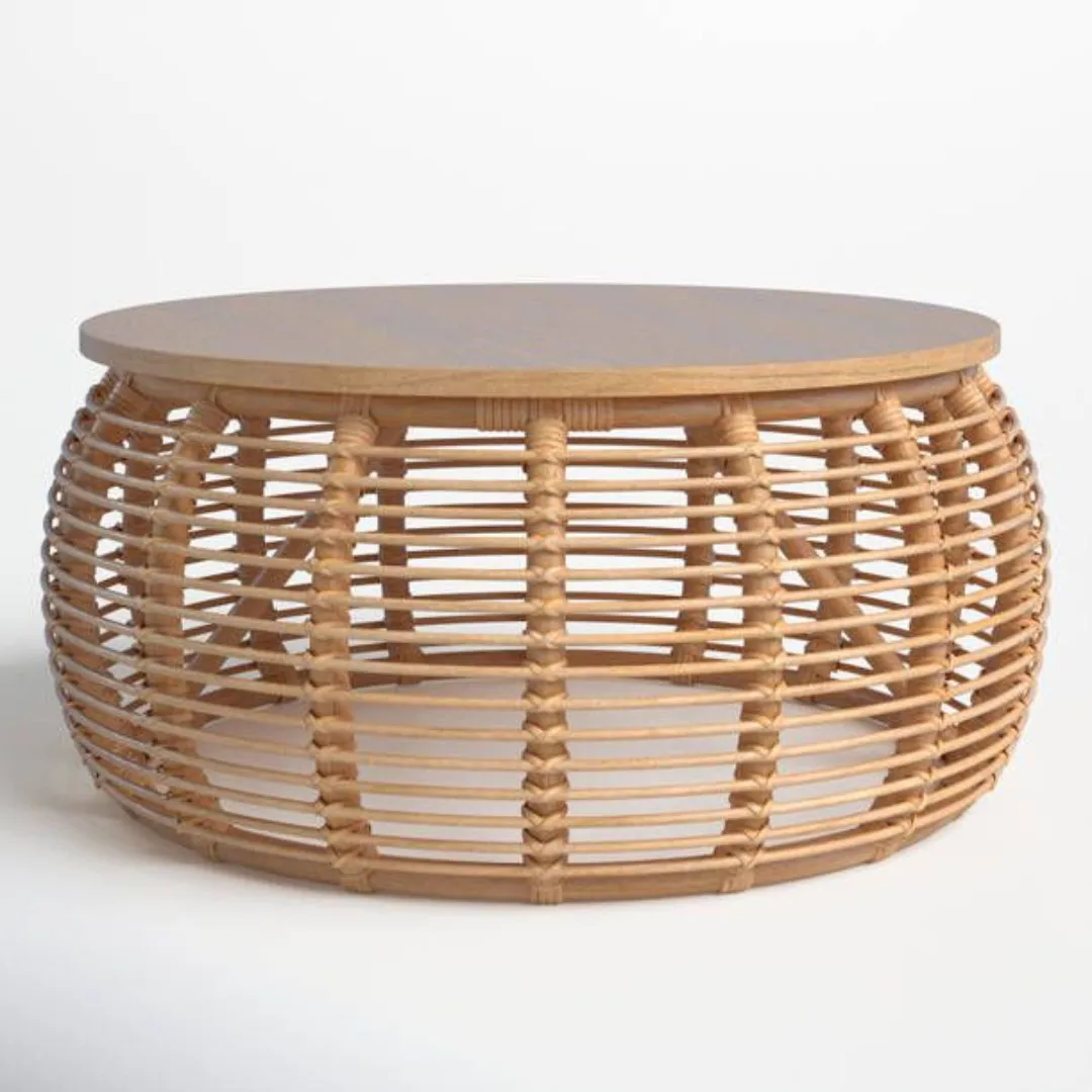 Wood Furniture Rattan Coffee Tables Living Room Solid Wood Round Coffee Rattan / Wicker Coffee Tables From Vietnam