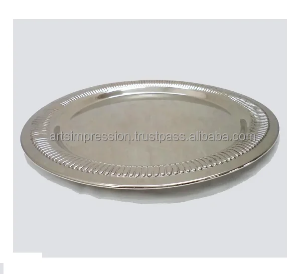Top Model Fancy Round Shape Metal Charger Plate With Border Design Premium Quality Silver Color Under Plates For Kitchen Use