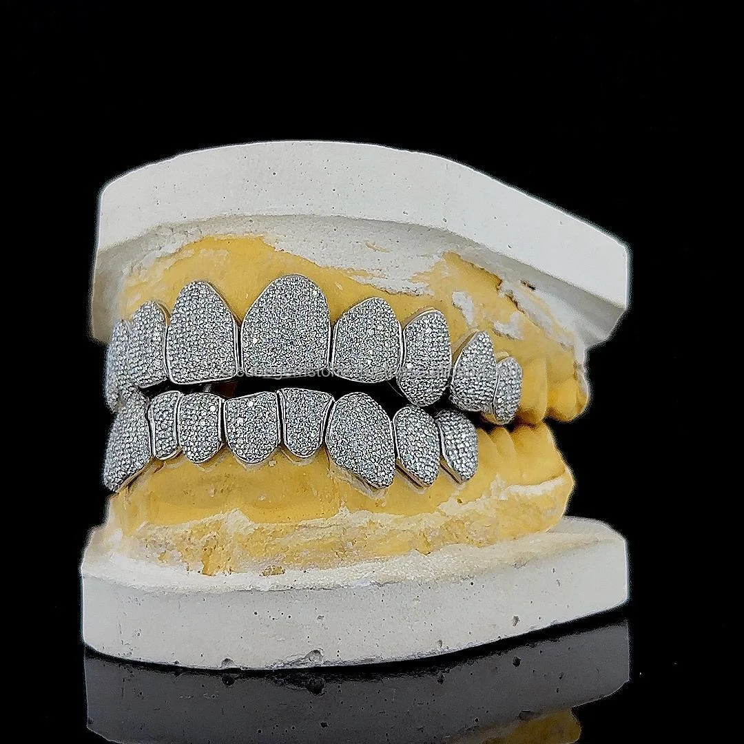 Hip Hop Custom 925 Silver Teeth Grillz Iced Out Moissanite Diamond Grillz Teeth Silver Jewelry Best Price