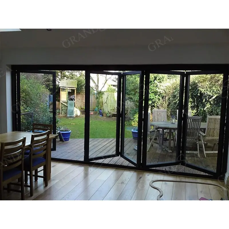 High Quality Interior Accordion Design Door Heavy Duty Aluminum Profile Frame Tempered Glass Folding Soundproof Door