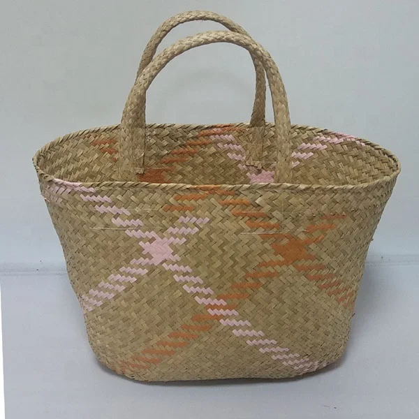 Eco-friendly  wicker craft woven fiber material woven storage  shopping seagrass bag vietnam manufacture beach gift bag