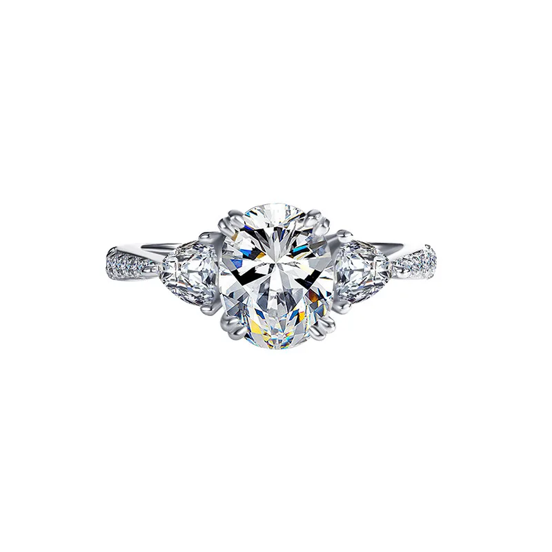 SPJ Luxury Jewelry S925 Solid Sterling Silver Oval Cut VVS Moissanite Three Stone Engagement Rings Moissanite Ring for Women