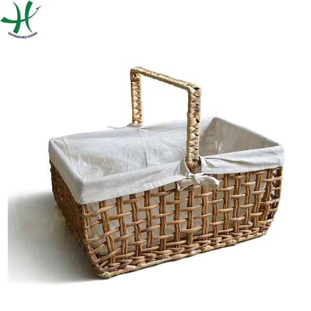 Тканая Корзина для пикника из водяного гиацинта в стиле кантри с ручками ткани и металла кухни пикников на открытом воздухе