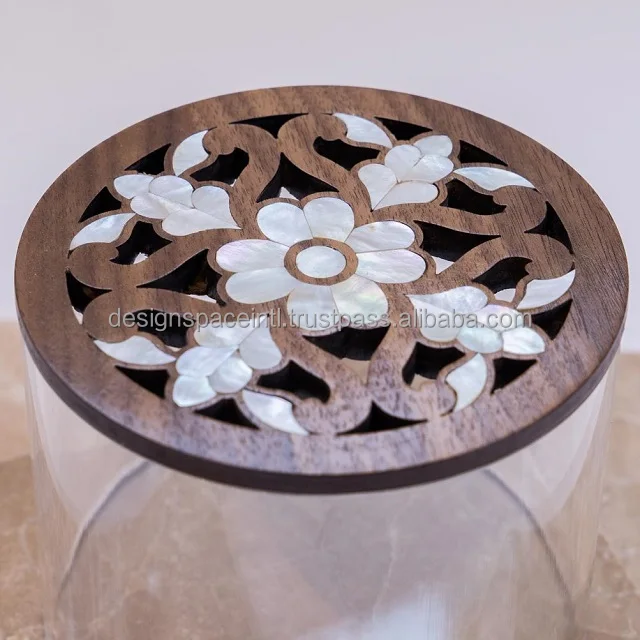 Acrylic White Clear Box With Mother of Pearl Inlay and wooden lid at best rate