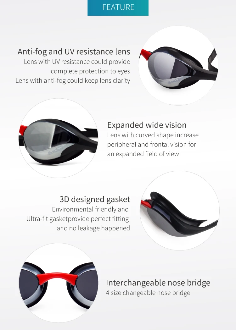 SAEKO CE FINA Approved Eye Glasses Swim Goggles Silicone Anti-Fog Racing Swimming For adult teenager and triathletes