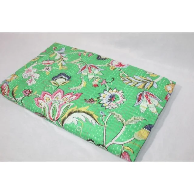 Bedding Bed cover Throw Floral Printed Queen Size Multi Color Wholesale Handmade Bedspread 90x108 inches 100%Cotton Kantha Quilt