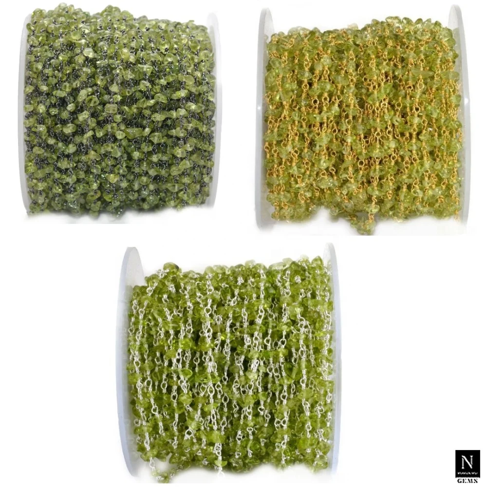 Natural Gemstone Peridot Nugget Rosary 4-6 MM Beads Oxidized Chain Roll