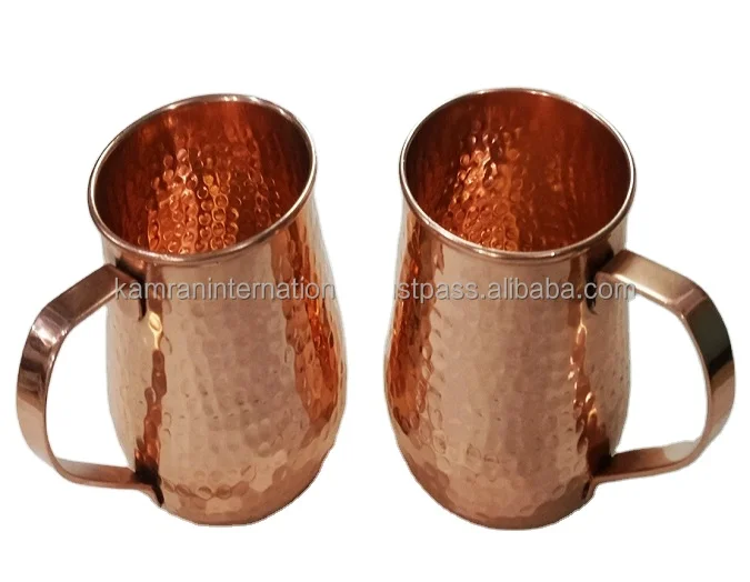 Real Genuine Copper Mugs for Moscow Mules Handcrafted Unlined Solid Cup Mug Set of 2