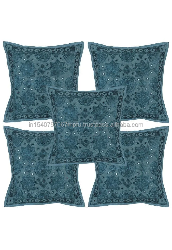 Handmade Embroidery Work With Mirror Silk Cushion Cover With Zipper Closer For Home Decoration Sofa Cushion Cover