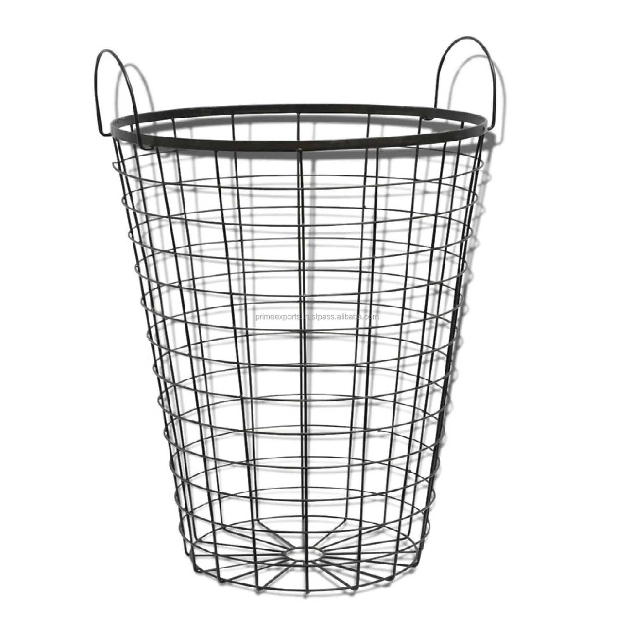 
Modern Decorative Handmade Iron Laundry Basket Black Coated With Wooden Lead Scandievean And European Style For Home Decor 