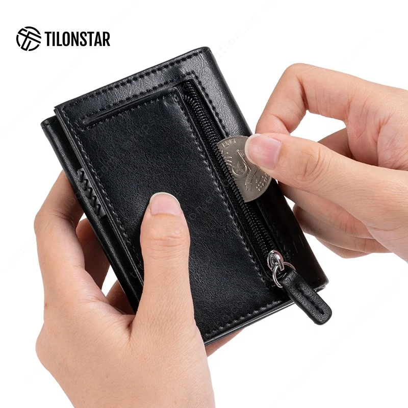 TILONSTAR TVC302 Minimalist Aluminium Card Holder Wallet Men Rfid Card Protector Business Credit Card Holder Leather