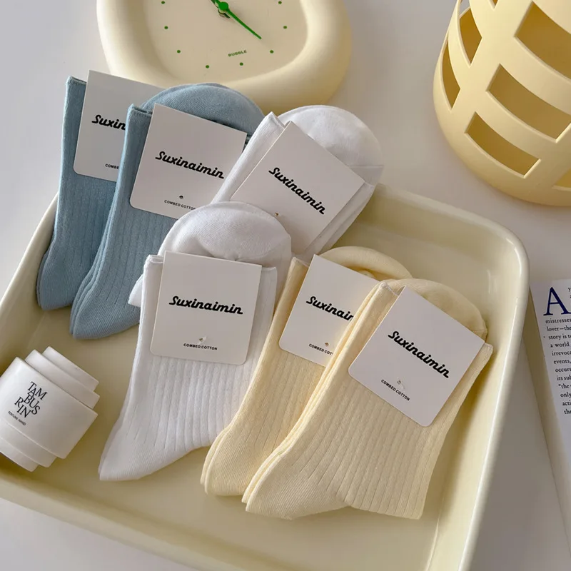 Japanese New Fancy Candy Color Women Socks Cotton Knitted Pure Color Women Socks