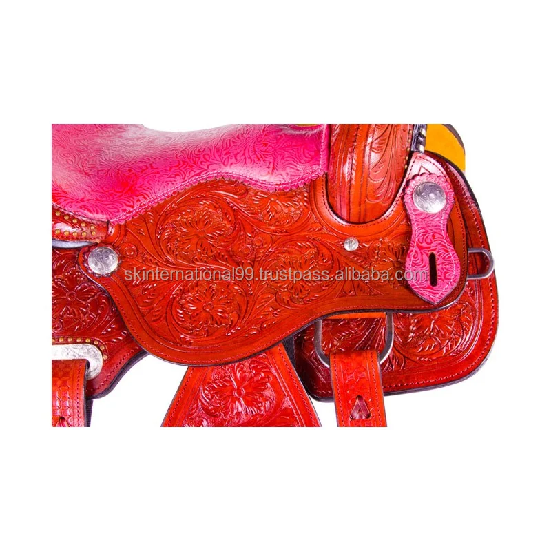 Highest Quality Horse Saddle for Comfortable Seat Filigree Pink Western Horse Barrel Racing Saddle Tack