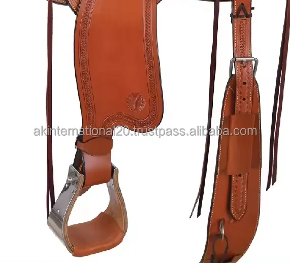 Western Roping Leather Made Smart Horse Saddle With Floral Hand Tooled And Hand Engraved Available In Wood And Fiber Glass Tree
