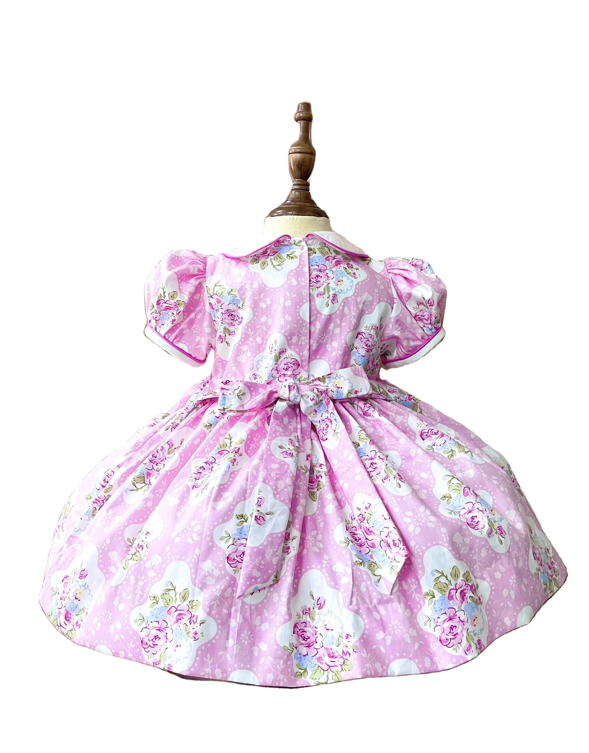Handmade Embroidered Smocked Dresses for Girls Floral Ruffles Flower Design Kids Boutique Baby Clothes