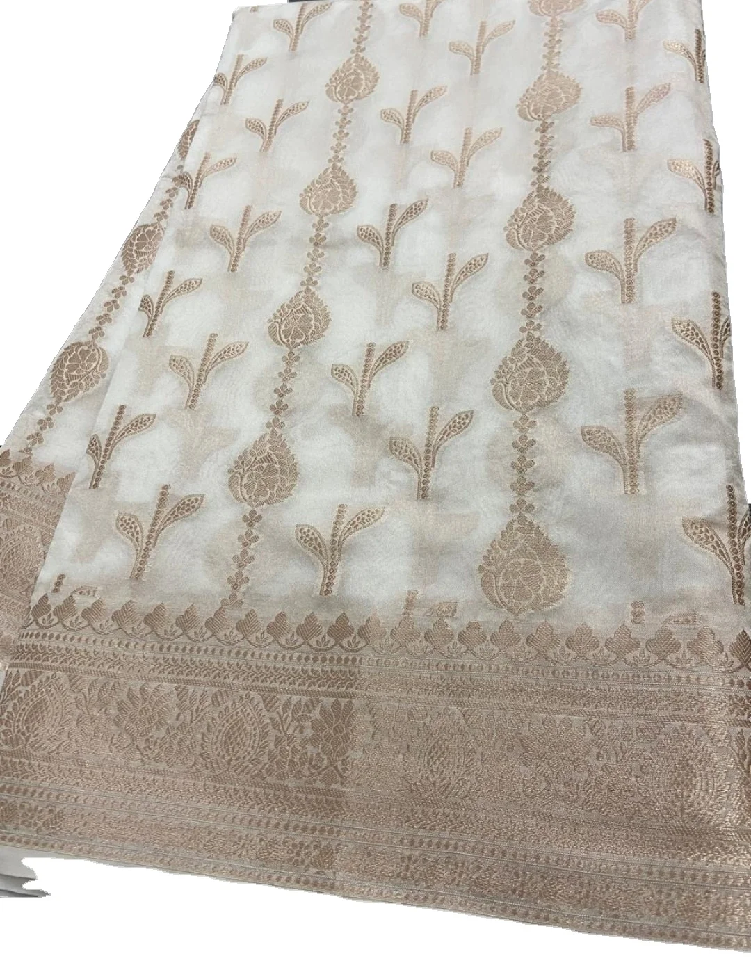 Party wear designer embroidered net silk design Indian ladies wear white color saree with blouse piece