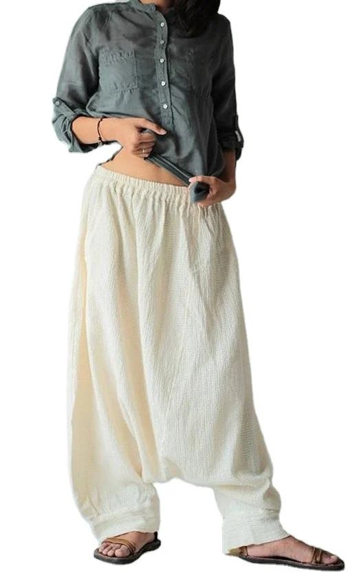 Wholesale Latest design fashion casual Hippie long pants harem elastic funky pant mustard