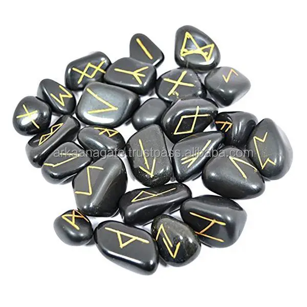Wholesale Black Rune stones Set rock shine polished chakra crystals healing for healing