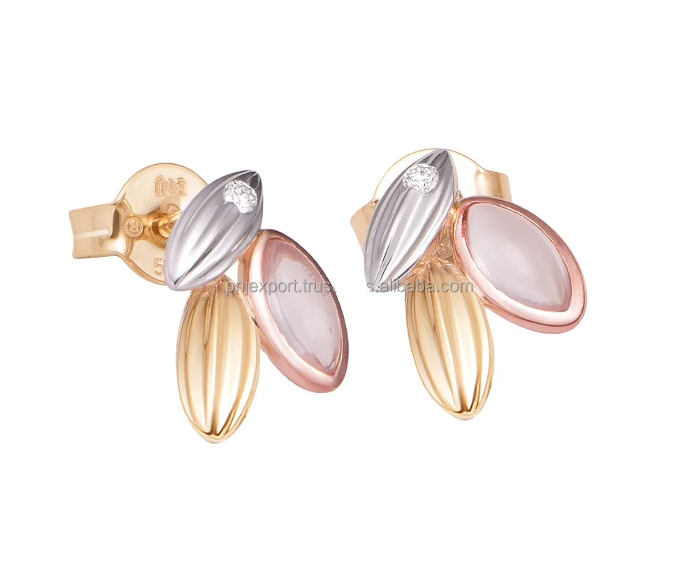 OEM ODM 14K gold jewelry women earrings with quartz stone and diamond Vietnam jewelry manufacturer wholesale price