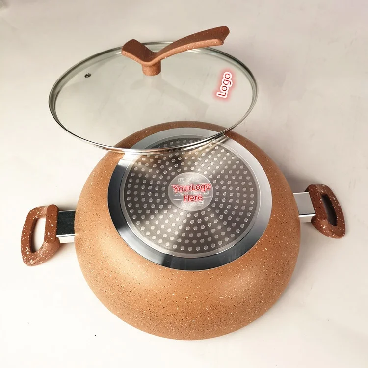 Factory direct aluminum non stick wok induction bottom  color granite  coating 28cm wok pan with lid