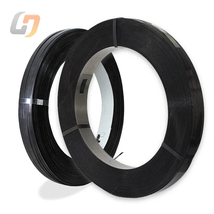 Professional favorable price black painted waxed  steel strap metal steel strip 0.5*19mm Steel strapping for Packing lumber