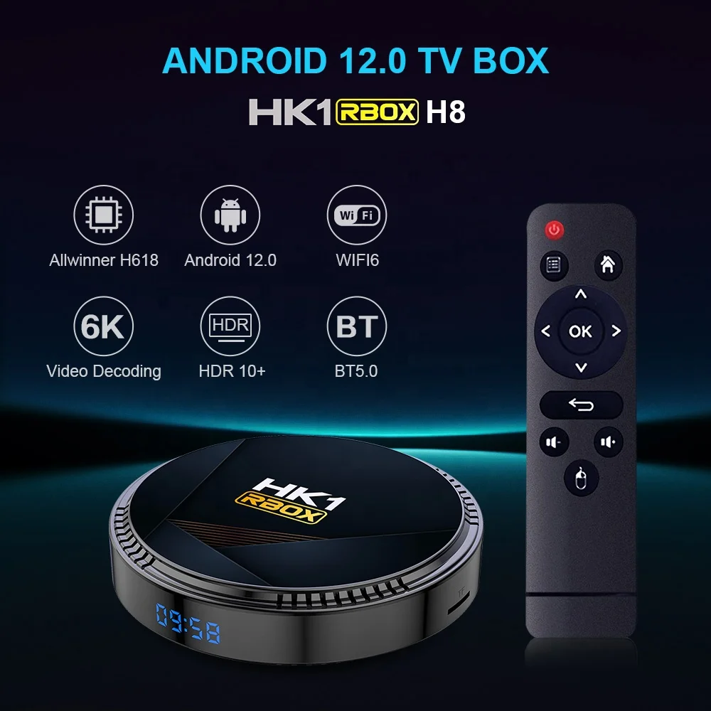 HK1 RBOX H8 Android 12 Smart TV Box Allwinner H618 6K 2.4G 5G Wifi6 4GB 64B 128GB BT5.0 Global Media Player TVBOX Set Top Box