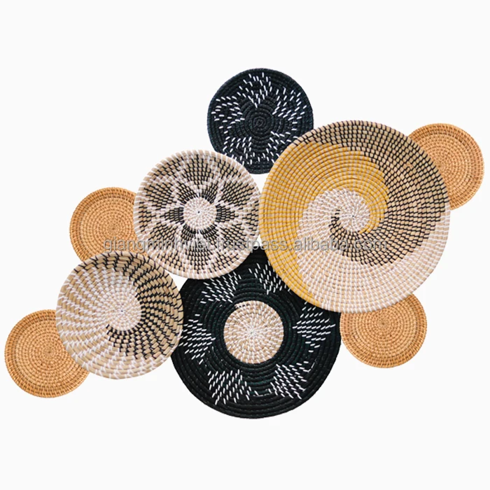 High Quality Set 9 of African Seag Wall Baskets Decor Hanging Basket for Boho Wall Decor 100% Handmade from Vietnamese