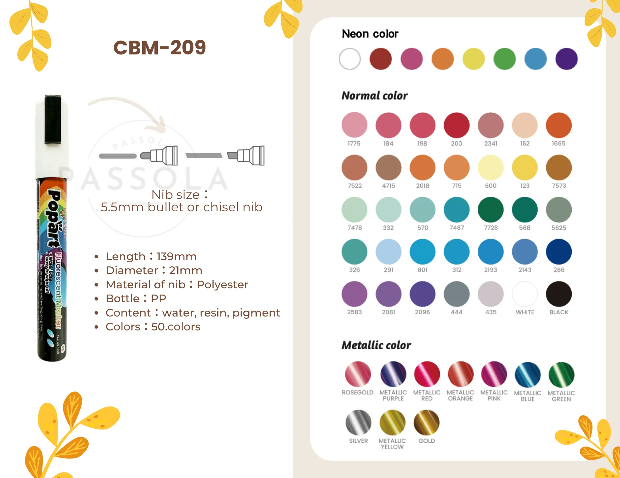 Middle size 5.5 mm Nib Water based Erasable Liquid Chalk Marker 50 colors