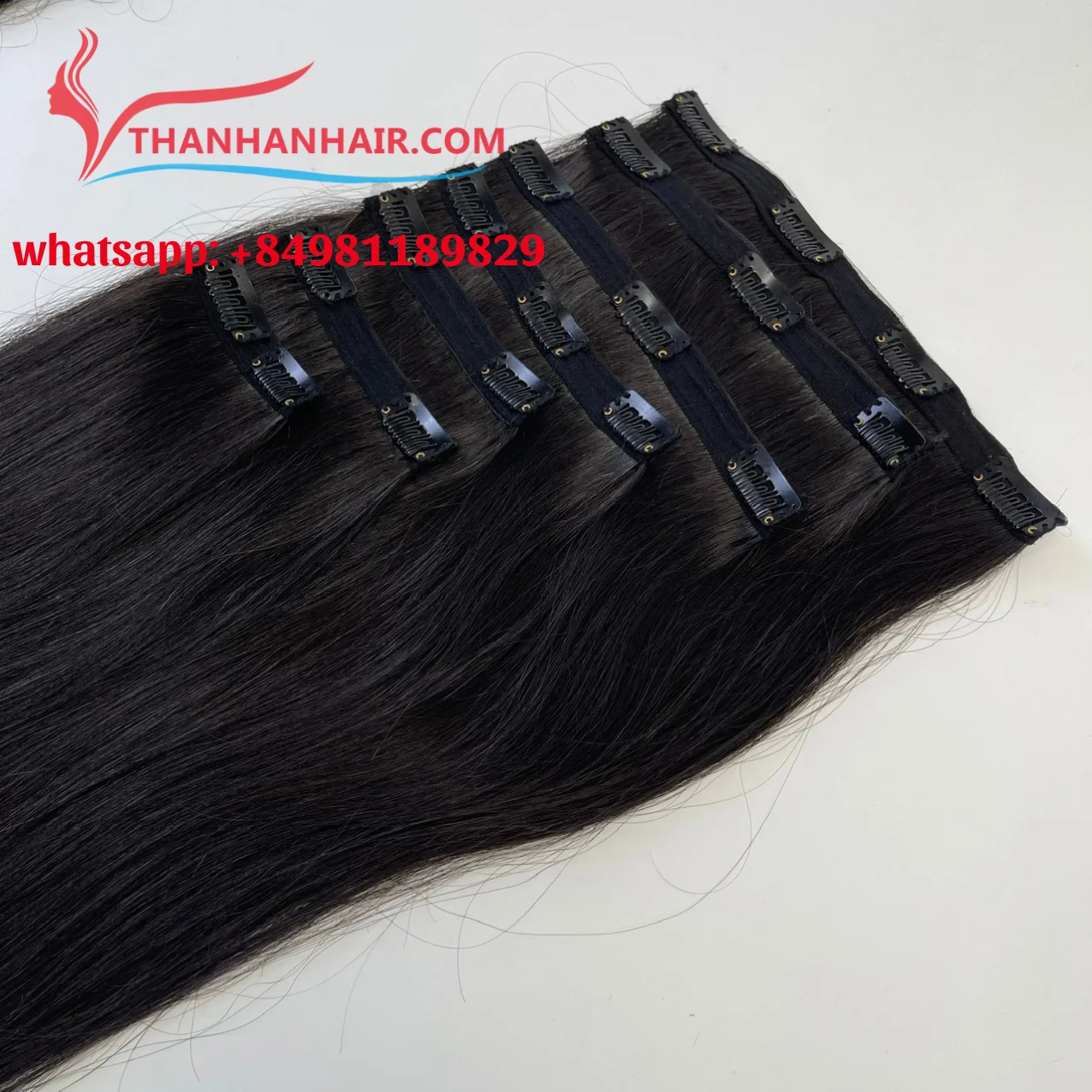 Factory price Natural black Clip-in 100% Vietnamese human Hair Extensions high quality silky no tangle no shedding large stock