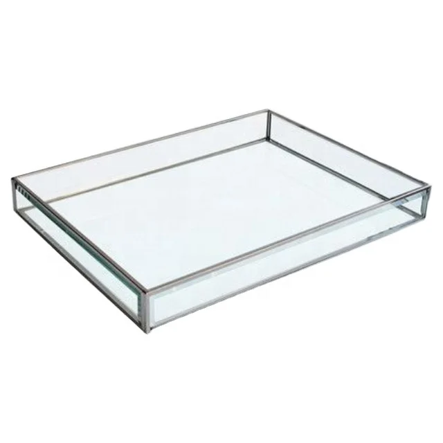 Indian metal glass serving tray stylish modern serving tray glass and mother of pearl tray for sale