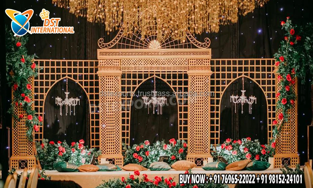Moroccan Mehndi Night Stage Laser Cut Frames Arabian Style Hot Sale Wedding Backdrop Stand Muslim Wedding Laser Cut Metal Panels