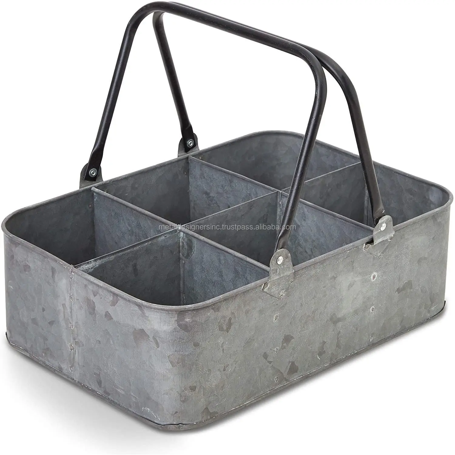 Galvanized six compartment kitchen utensil caddy metal holder with folding handle handles kitchen tools caddy and basket