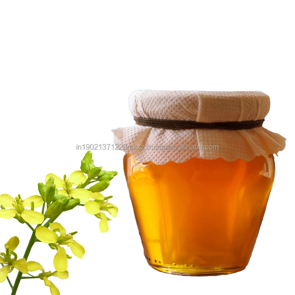 100% mustard honey without any additives with unique flavors packed  Transparent glass jars with export quality