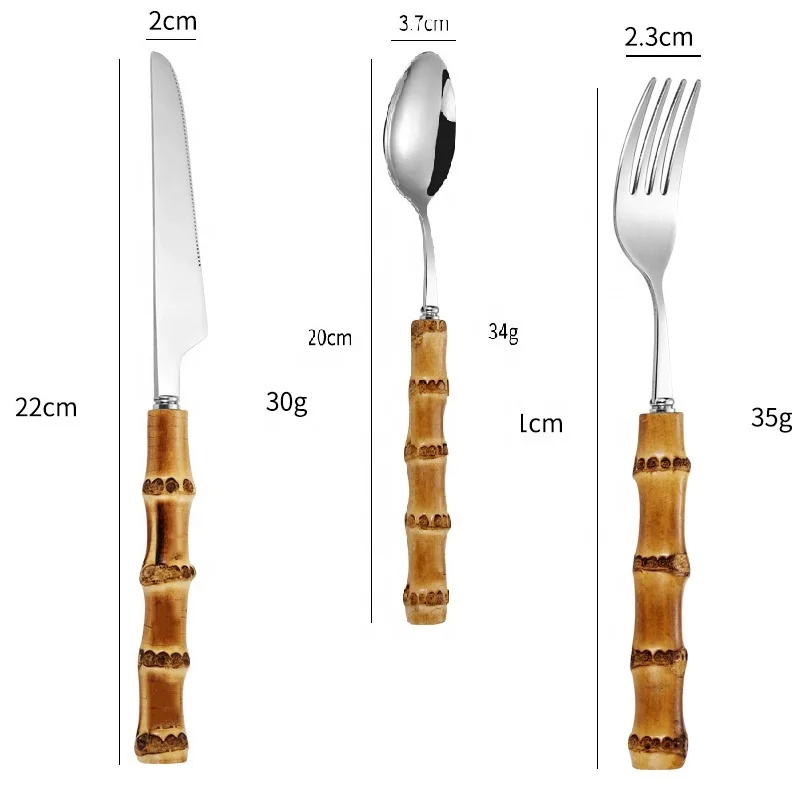 Royal Restaurant Stainless Steel Wholesale Stainless Steel Knife Spoon And Fork Bulk Flatware With Bamboo Handle