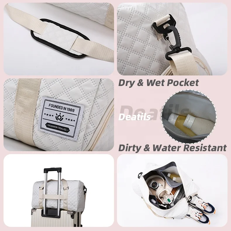 6 Color Quilted Custom Logo Large Capacity Waterproof Dry Wet Separation Handle Pad Travel Duffel Bag Gym with Shoes Compartment