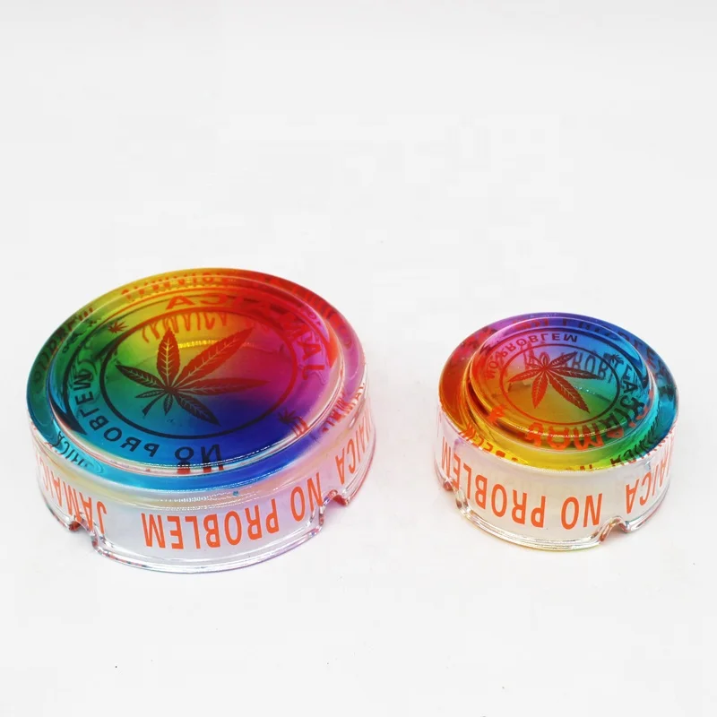 Bulk Sales Popular Glass Ashtray with Personality Printing Portable Creative Round Smoking Clear Ash Tray Set for Cigar