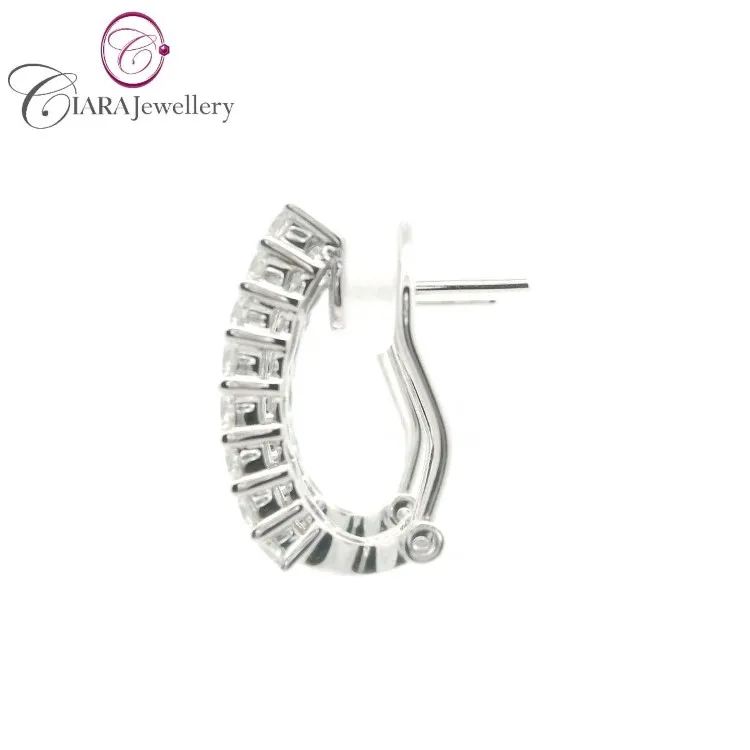 18K AU750 SOILD WHITE GOLD  REAL NATURAL DIAMOND DRESSING HOOP EARRING WITH OMEGA CLIPS