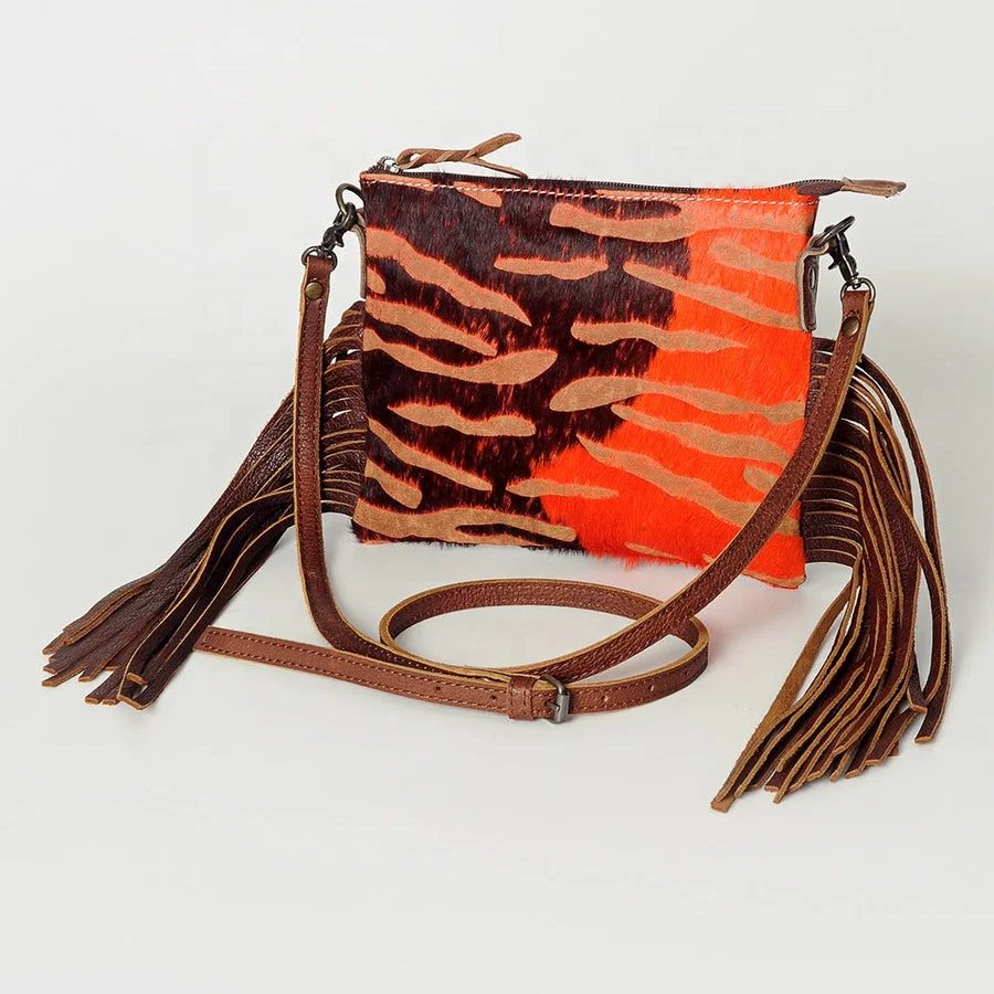 New Navajo Bags made of worked leather cowhide crossbody bags with hair on design suede fringe matching handle Design