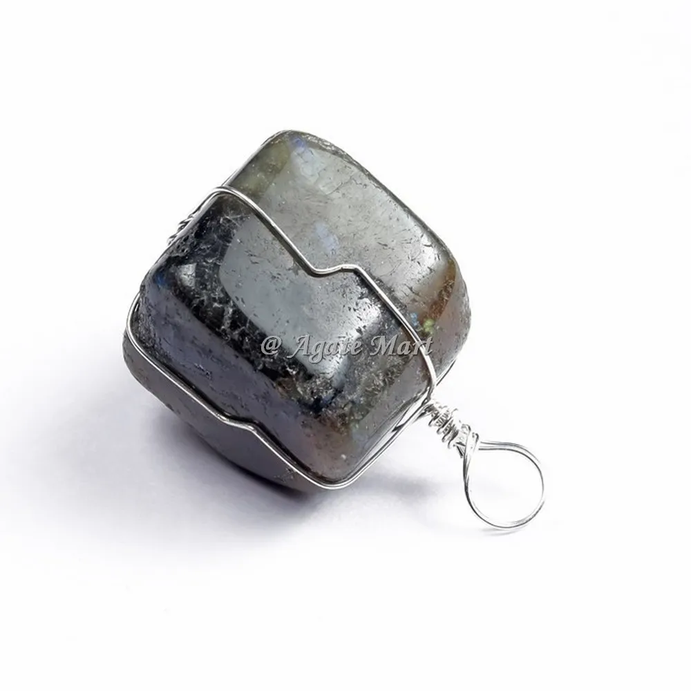 stone pendant Sodalite Pendant with thin Wrapped Healing stone tumbled pendant crystal tumbled pebble Gemstone necklace