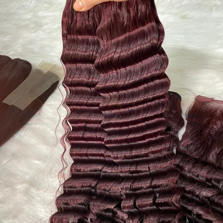 Red Wine Ombre Deep Wave Human Hair Bundles Double Drawn Vietnam Hair Weave Wholesale Price