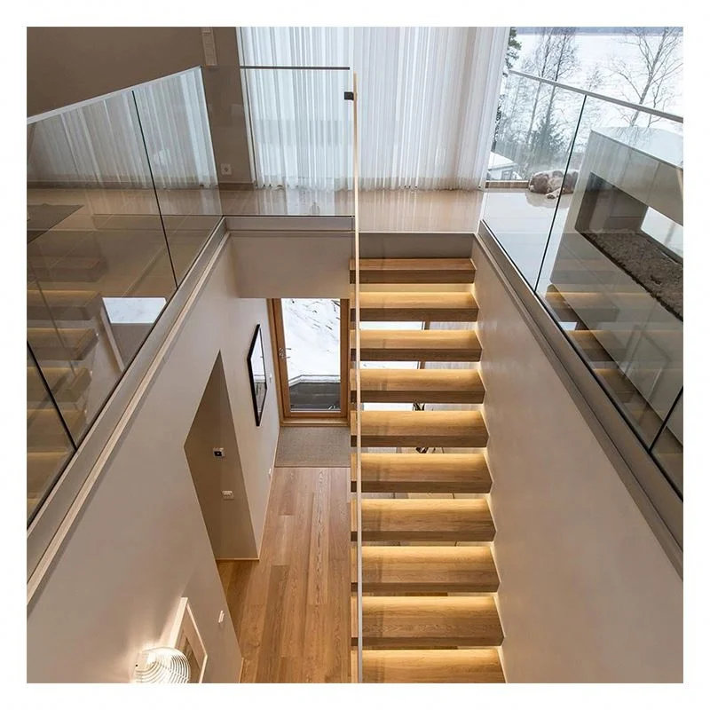 Alucasa внутренние прямые плавающие лестницы стеклянные перила Поручни лестничный дизайн