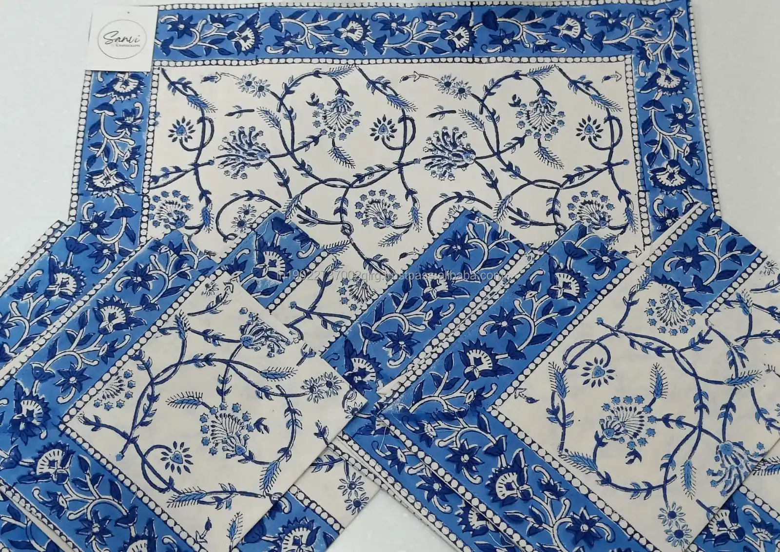 Top Quality Real Hand Block Printed Table Placemat Napkin Set of 6pcs Jaipur Jaal 100% Cotton 13'x19' / 18'x18'