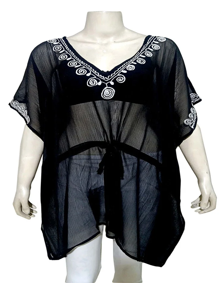 2024 Wholesale Beachwear black color Cover Up Embroidered Cover Up Swimwear Women Beach Bathing Suit Cover Ups for ladies