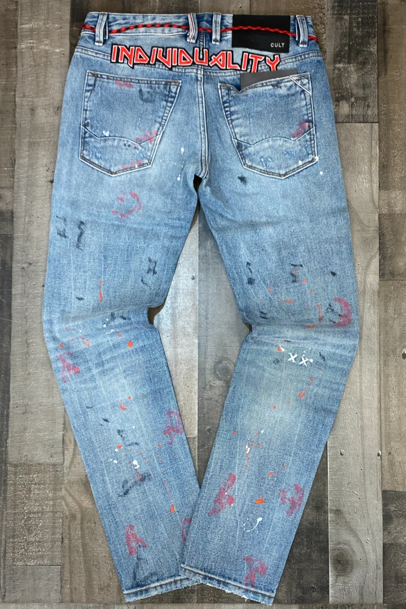 
OEM Custom Cargo Strap Tactical Out Cutoff Ragged Reckon Denim Pants Ripped Distressed Plus Oversize Acid Stone Wash Cold Inside 