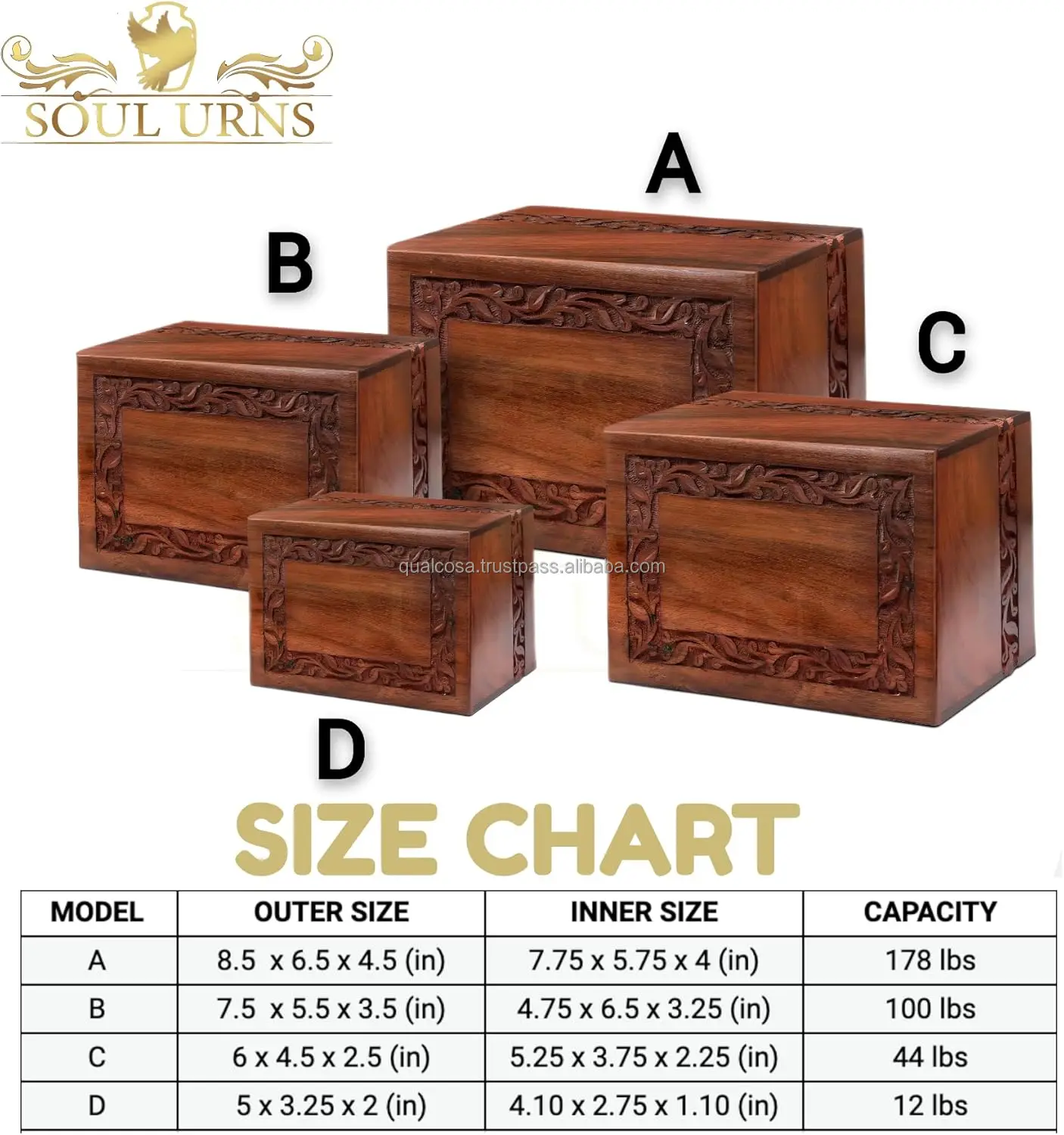 Set of 3 Border Engraved Rosewood Cremation Urns for Human Ashes & Pets Nested Packing Fits Funeral Cremation And Pet Cremations