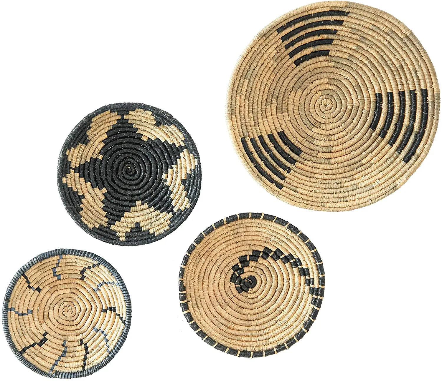 Boho Decor Natural And Black Seagrass Woven Basket Disc Wall Decor African Wall Basket Set Vietnam Handicrafts Cheap Price